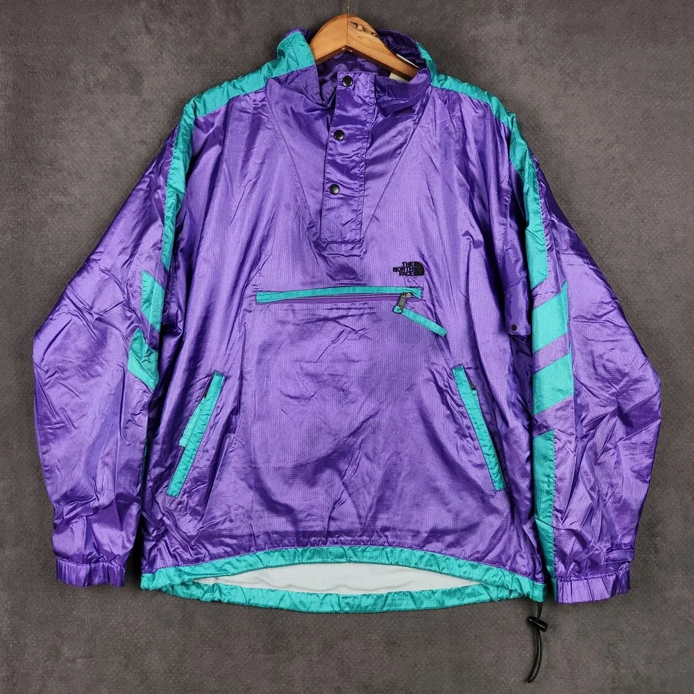 Vintage The North Face Anorak Pullover Mens Large Purple Teal 90s Windbreaker
